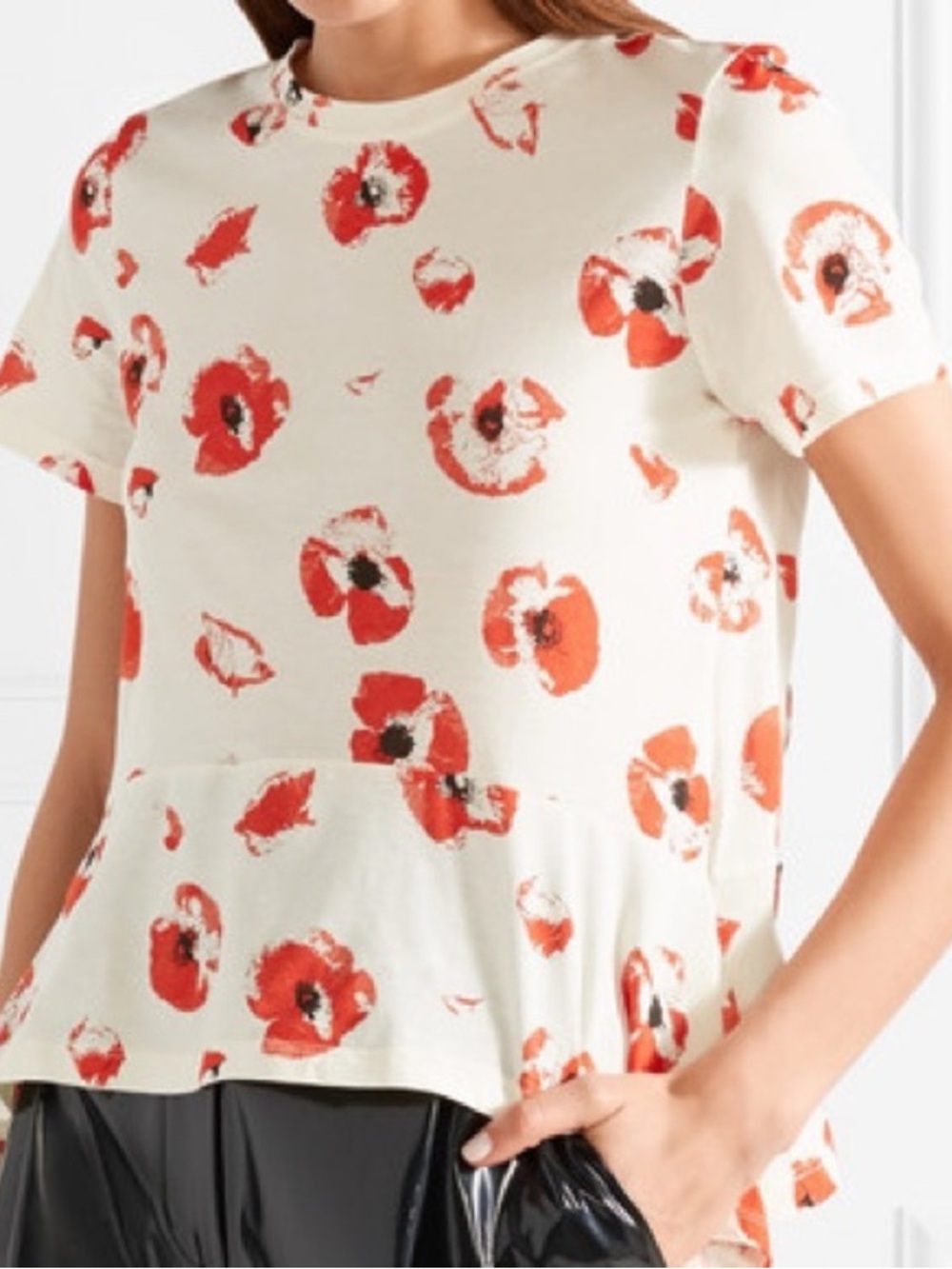 Proenza Schouler Poppy Print Floral Print Peplum Short-Sleeve Top Assymetrical
